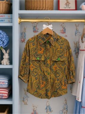 Alexis Retro Paisley Short Sleeved Collared Blouse